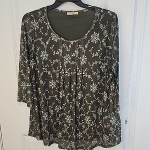 Floral‎ Print Blouse - Green and White